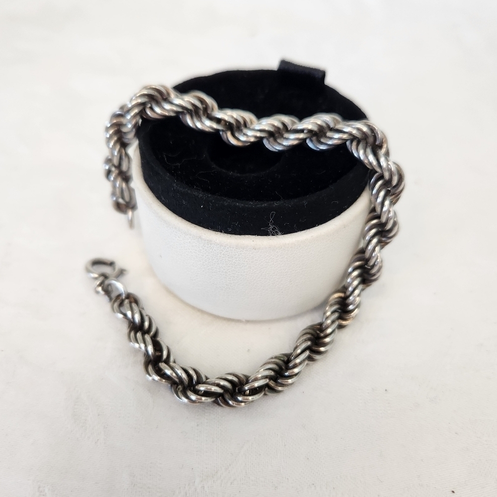 Italian Silver Rope Chain Bracelet - Picture 2 of 9